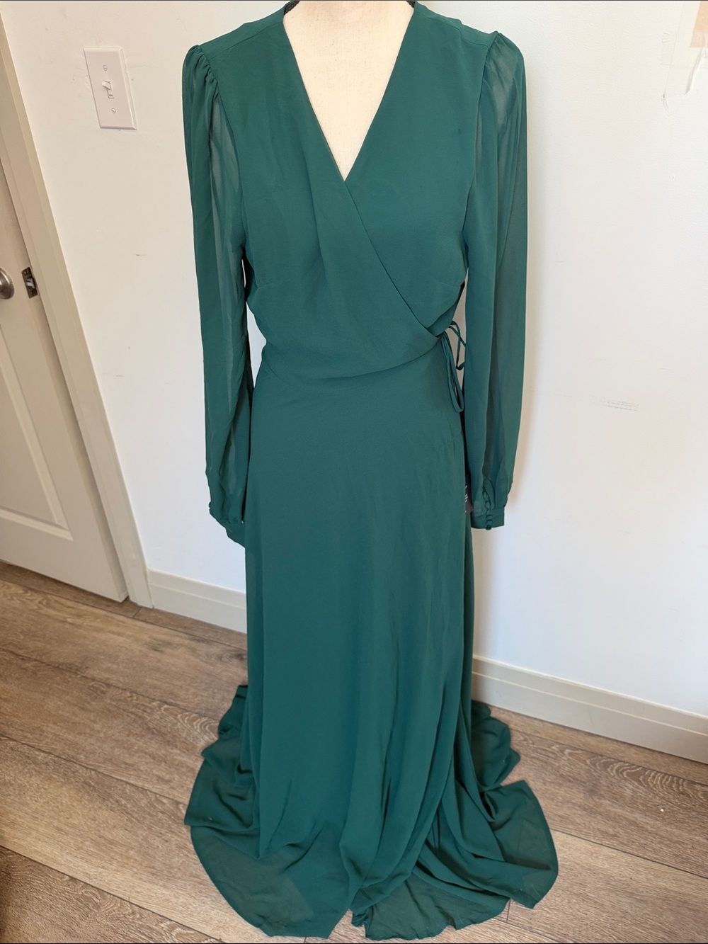 NWT Lulu's Forest Green Long Sleeve Wrap Maxi Dress XL
